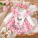 Baby Girl Rabbit Pattern Ruffle Long Sleeve Romper Pink