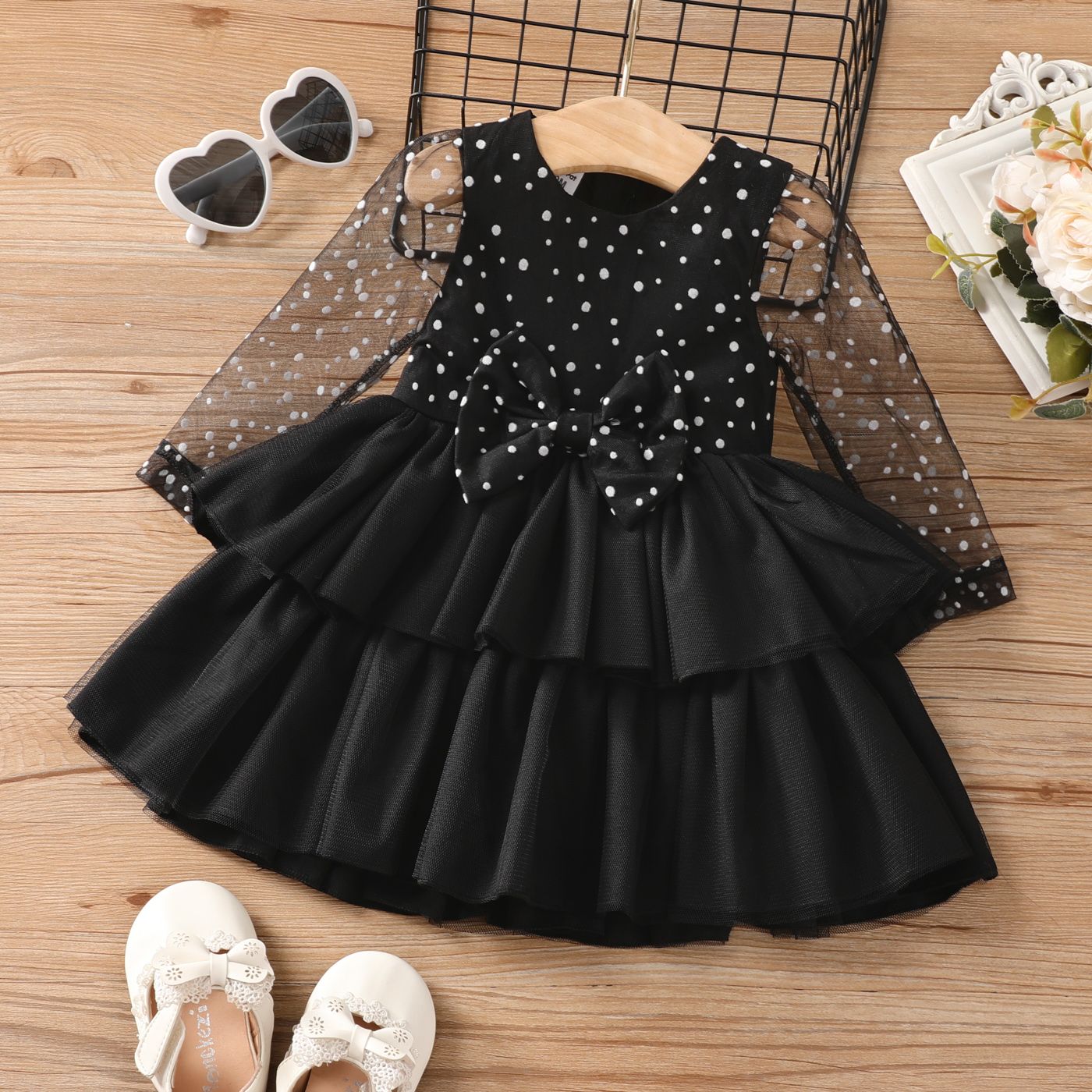 Baby Girl Sweet Polka Dot Multi-layered Long Sleeve Dress