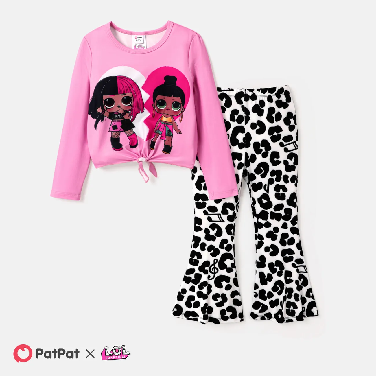 L.O.L. SURPRISE! Kid Girl 2pcs Knot Hem Long-sleeve Top and Allover Print Flared Pants Set big image 1