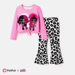 L.O.L. SURPRISE! Kid Girl 2pcs Knot Hem Long-sleeve Top and Allover Print Flared Pants Set  Pink