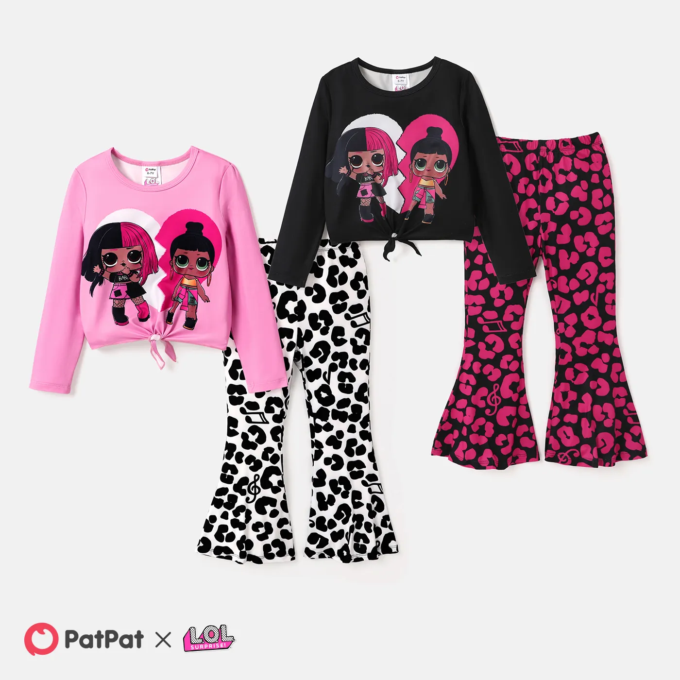 L.O.L. SURPRISE! Kid Girl 2pcs Knot Hem Long-sleeve Top and Allover Print Flared Pants Set   image 2