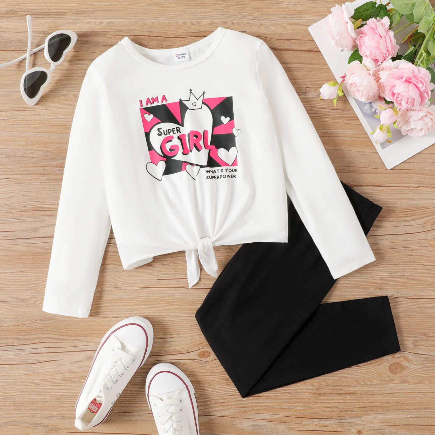 2pcs Kid Girl Heart-shaped Letter Pattern Set Black+White big image 1