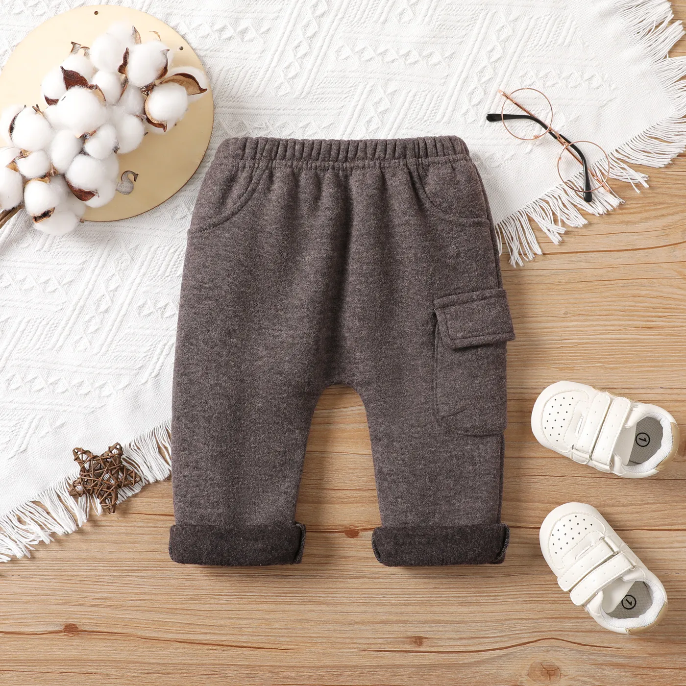 Baby Girl/Boy Sweet Solid Color Pant  Dark Grey big image 1