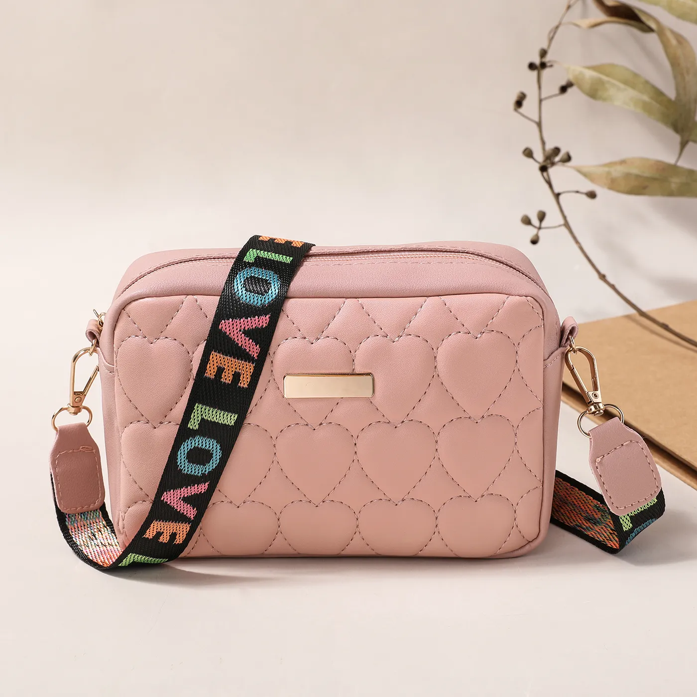 Toddler / Kid 2023 New Heart Embroidered Bag Daily Versatile Crossbody Shoulder Bag For Girl Pink