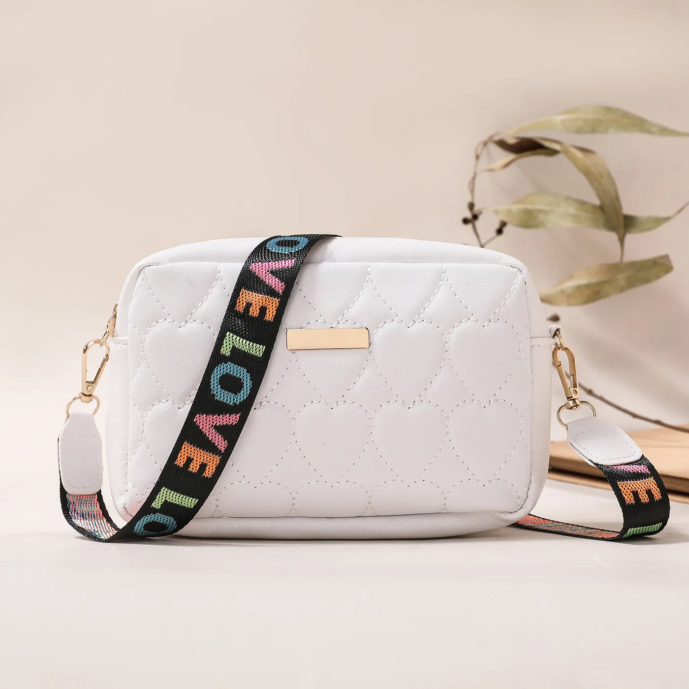 Toddler / Kid 2023 New Heart Embroidered Bag Daily Versatile Crossbody Shoulder Bag For Girl White