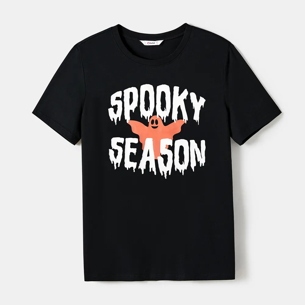 Halloween Family Matching Bat Print Bodycon T-shirt Dresses and Letter Print Short Sleeve Tops Sets big image 17