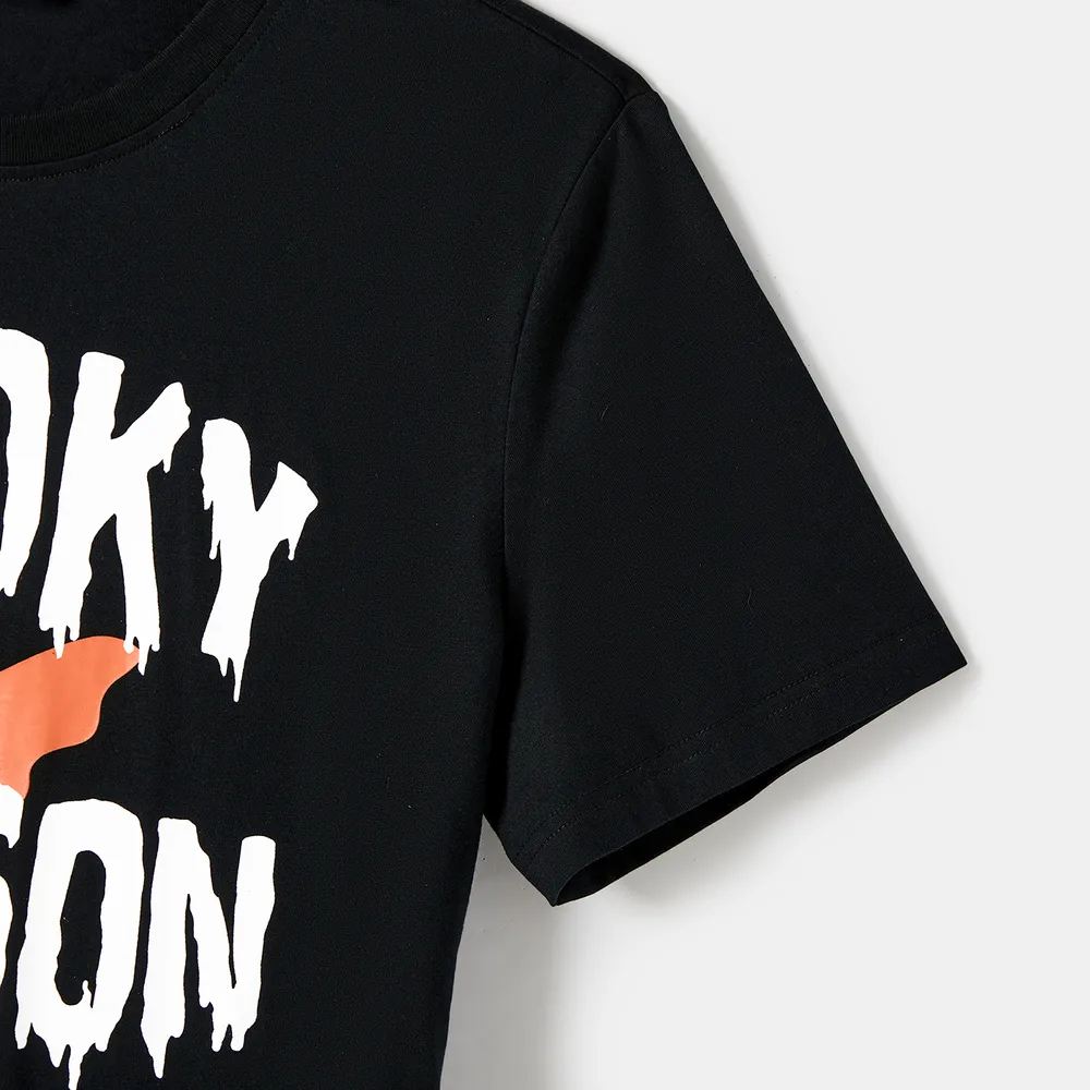 Halloween Family Matching Bat Print Bodycon T-shirt Dresses and Letter Print Short Sleeve Tops Sets big image 20