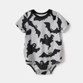 Halloween Family Matching Bat Print Bodycon T-shirt Dresses and Letter Print Short Sleeve Tops Sets  image 1