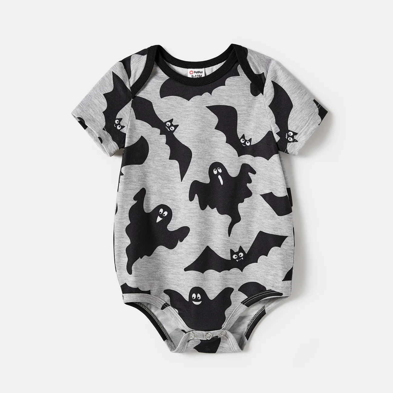 Halloween Family Matching Bat Print Bodycon T-shirt Dresses and Letter Print Short Sleeve Tops Sets Black big image 1