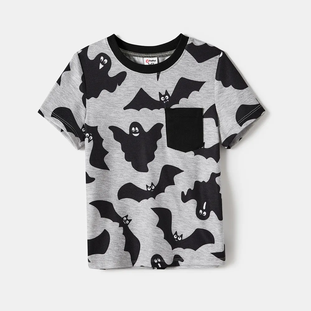 Halloween Family Matching Bat Print Bodycon T-shirt Dresses and Letter Print Short Sleeve Tops Sets big image 6
