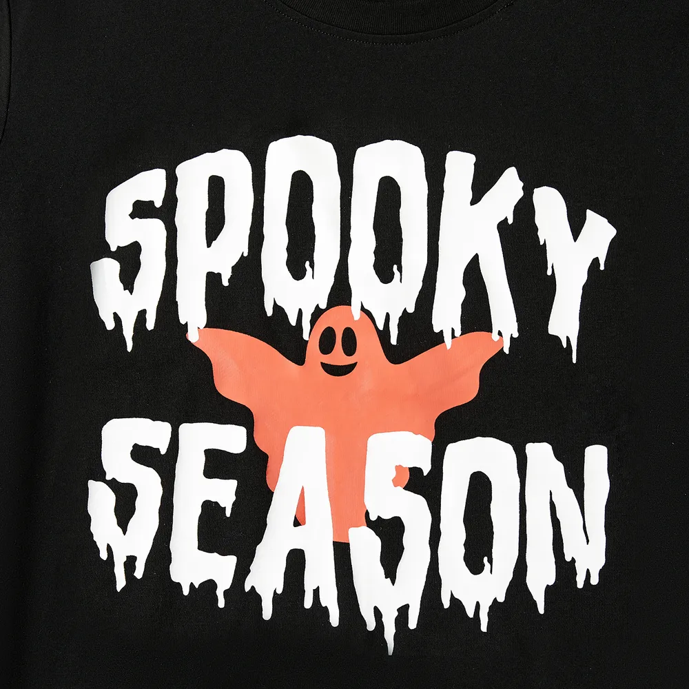 Halloween Family Matching Bat Print Bodycon T-shirt Dresses and Letter Print Short Sleeve Tops Sets big image 19
