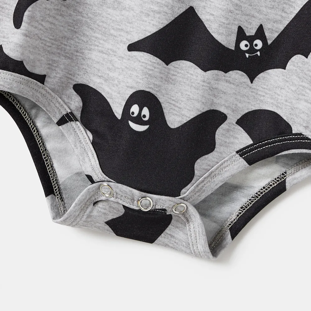 Halloween Family Matching Bat Print Bodycon T-shirt Dresses and Letter Print Short Sleeve Tops Sets big image 5