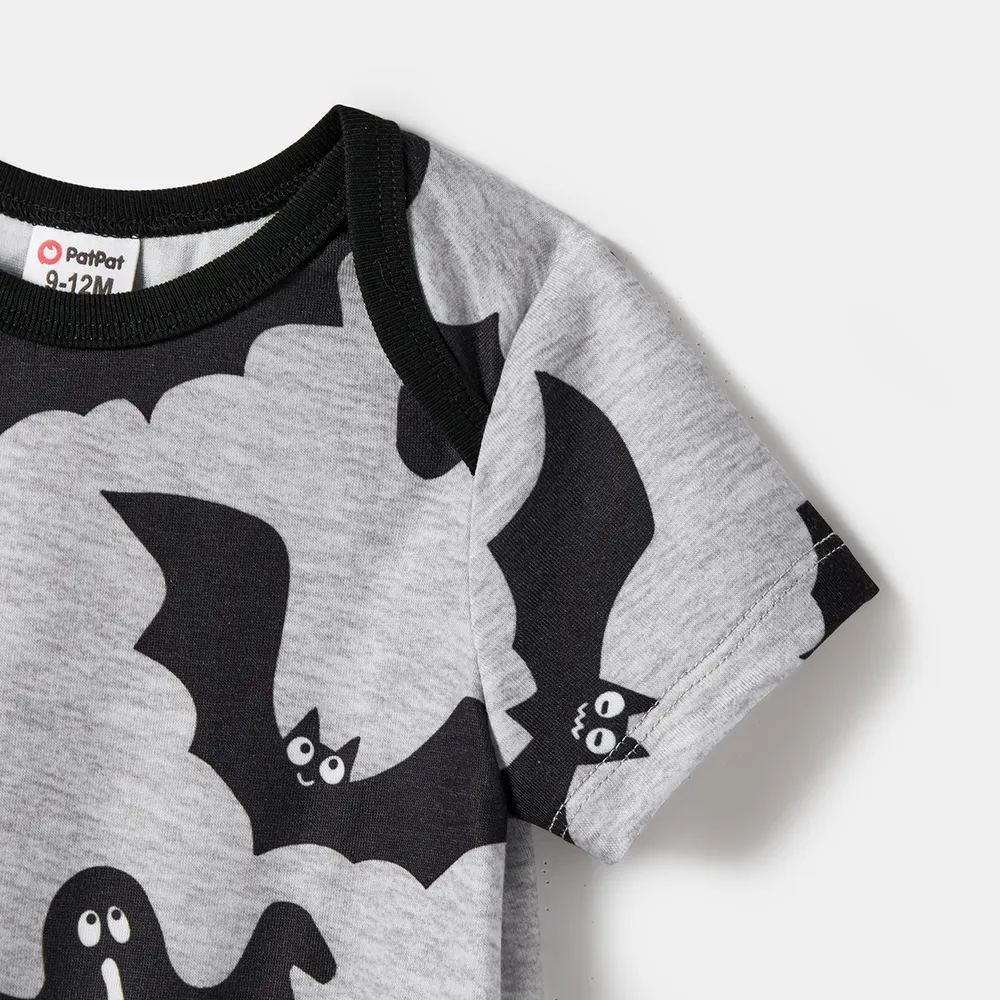 Halloween Family Matching Bat Print Bodycon T-shirt Dresses and Letter Print Short Sleeve Tops Sets  big image 3