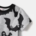 Halloween Family Matching Bat Print Bodycon T-shirt Dresses and Letter Print Short Sleeve Tops Sets  image 3