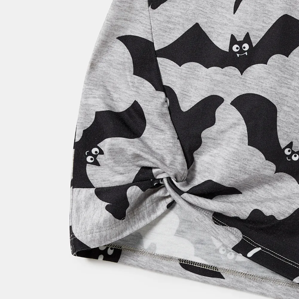 Halloween Family Matching Bat Print Bodycon T-shirt Dresses and Letter Print Short Sleeve Tops Sets big image 13
