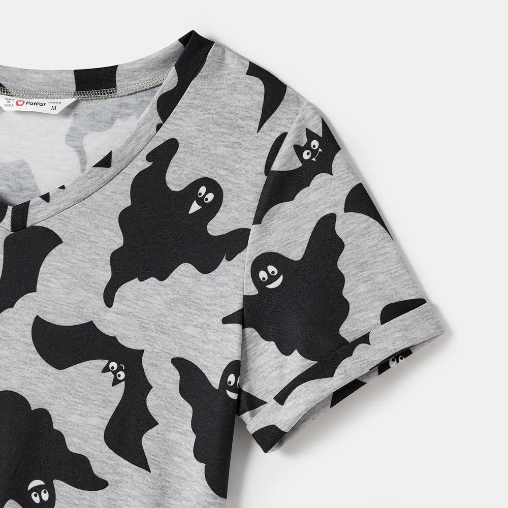 Halloween Family Matching Bat Print Bodycon T-shirt Dresses and Letter Print Short Sleeve Tops Sets big image 16