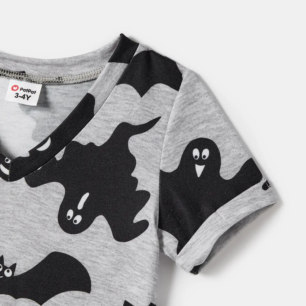 Halloween Family Matching Bat Print Bodycon T-shirt Dresses and Letter Print Short Sleeve Tops Sets big image 12