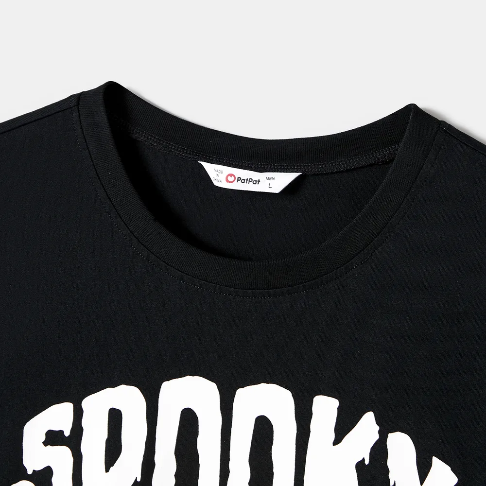 Halloween Family Matching Bat Print Bodycon T-shirt Dresses and Letter Print Short Sleeve Tops Sets big image 18