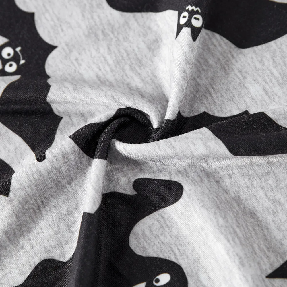 Halloween Family Matching Bat Print Bodycon T-shirt Dresses and Letter Print Short Sleeve Tops Sets big image 7
