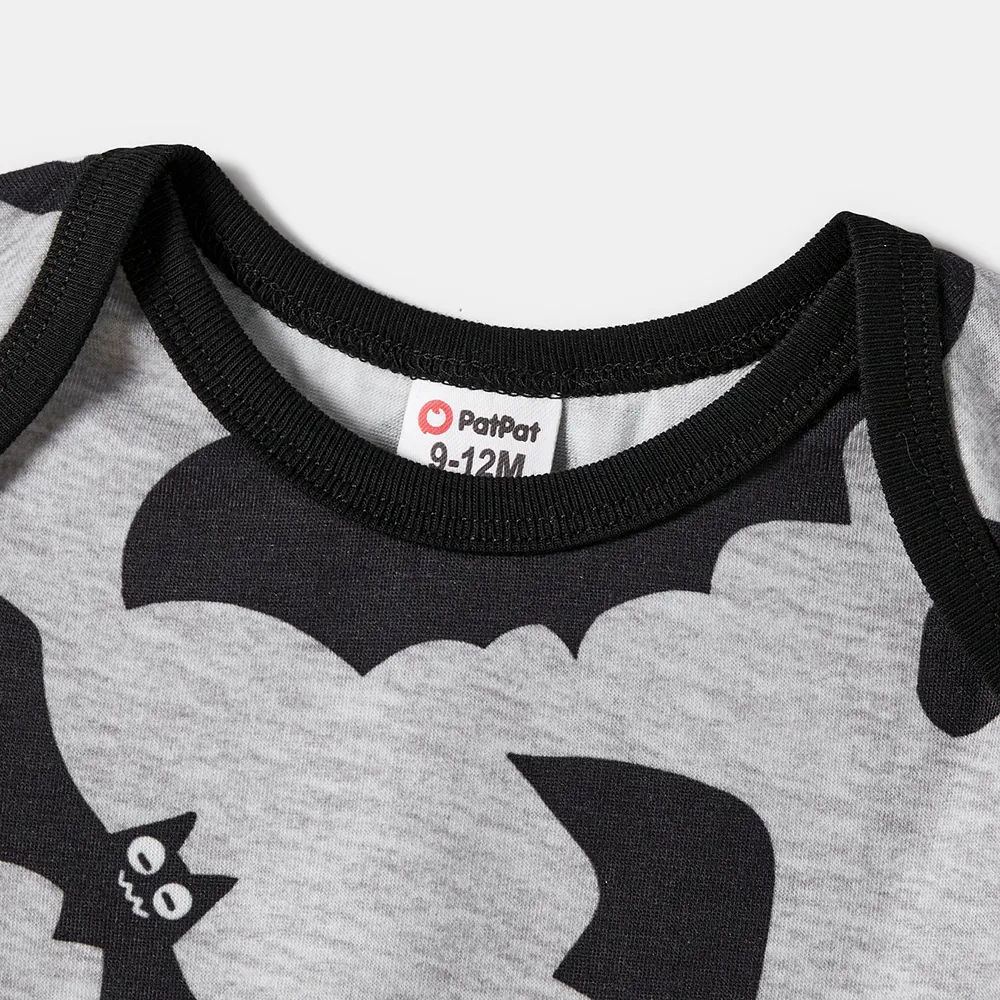 Halloween Family Matching Bat Print Bodycon T-shirt Dresses and Letter Print Short Sleeve Tops Sets  big image 4