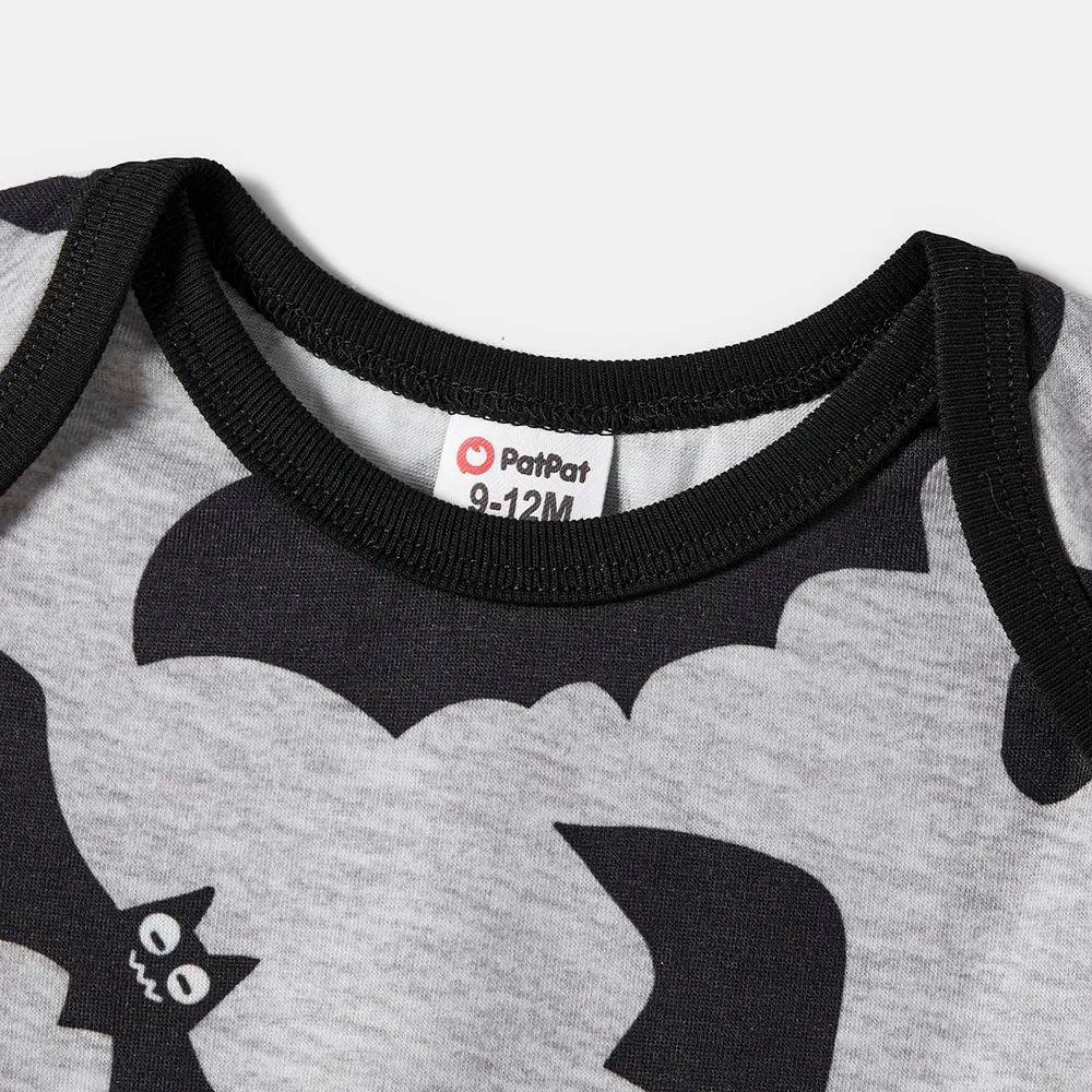 Halloween Family Matching Bat Print Bodycon T-shirt Dresses and Letter Print Short Sleeve Tops Sets big image 4