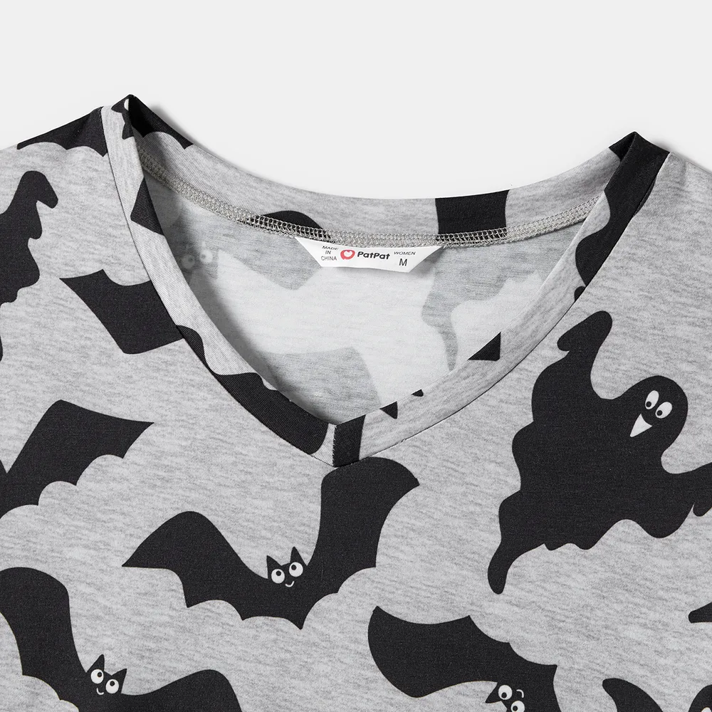 Halloween Family Matching Bat Print Bodycon T-shirt Dresses and Letter Print Short Sleeve Tops Sets big image 15