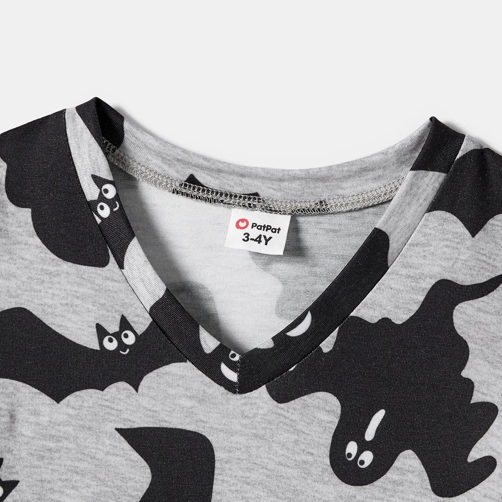 Halloween Family Matching Bat Print Bodycon T-shirt Dresses and Letter Print Short Sleeve Tops Sets big image 11