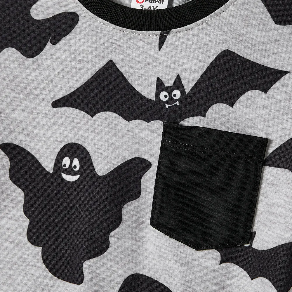 Halloween Family Matching Bat Print Bodycon T-shirt Dresses and Letter Print Short Sleeve Tops Sets  big image 9