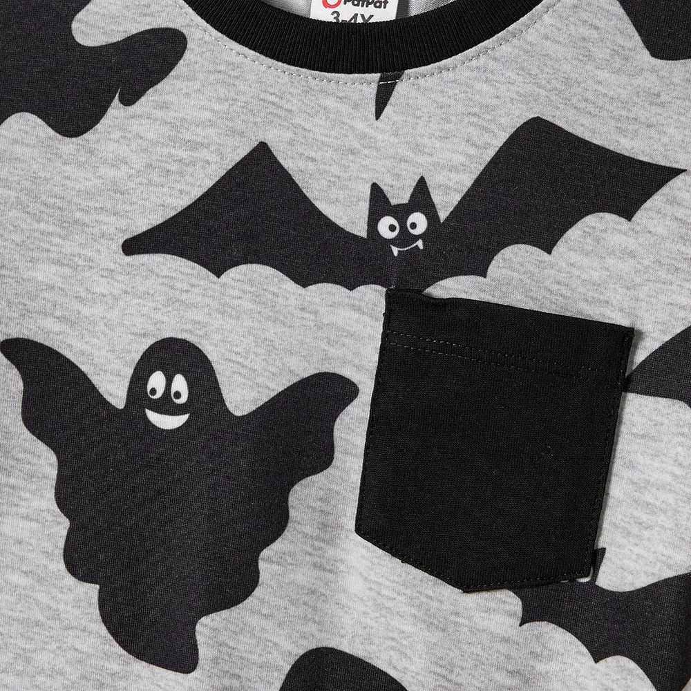 Halloween Family Matching Bat Print Bodycon T-shirt Dresses and Letter Print Short Sleeve Tops Sets big image 9