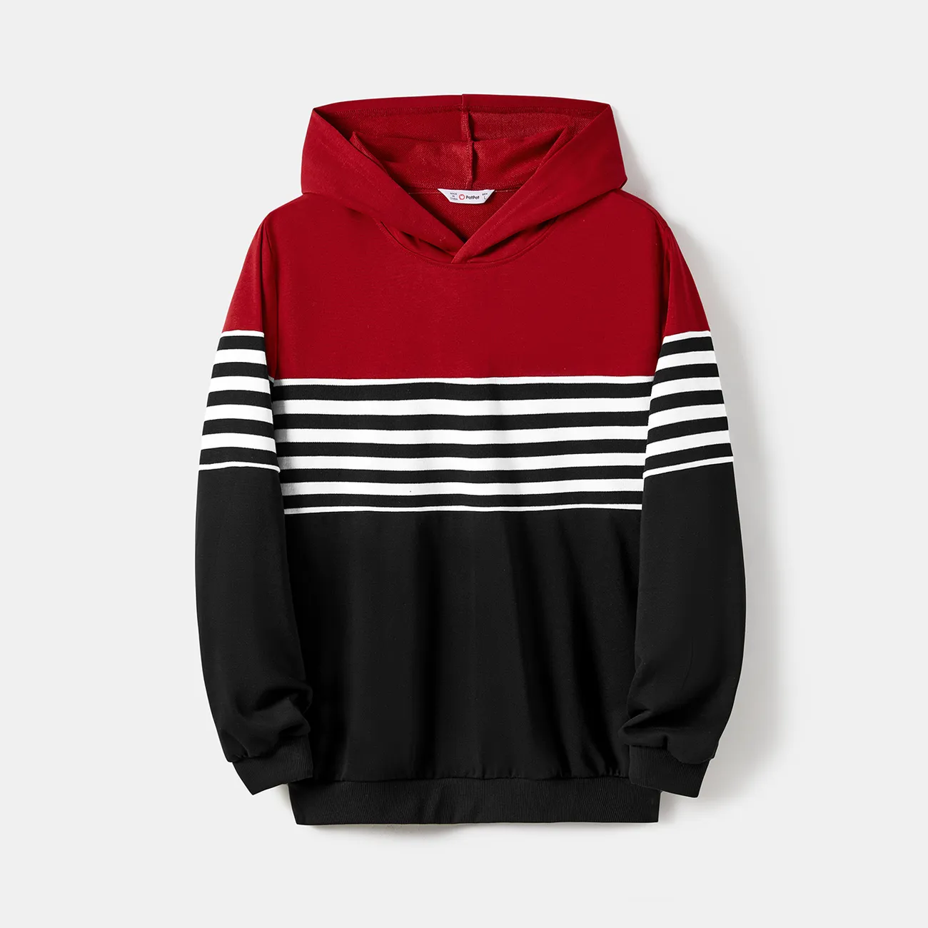Family Matching Casual Color-block Stripes Print Long Sleeve Hooded Sweatshirts Color block big image 1