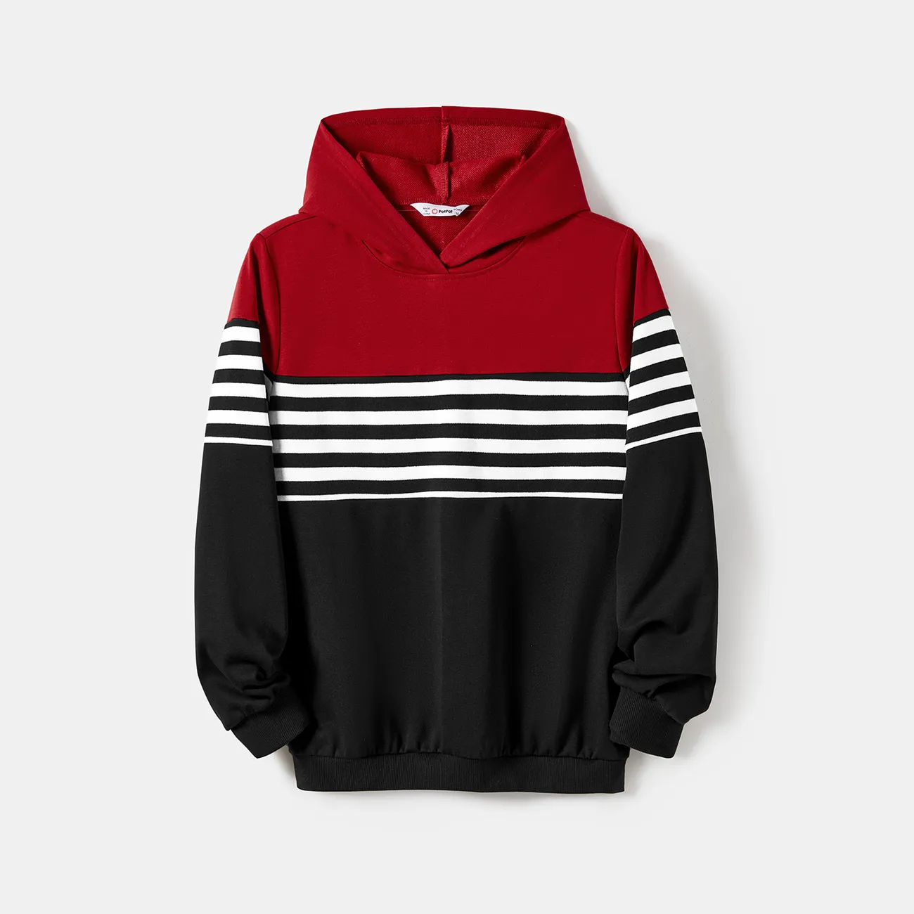 Family Matching Casual Color-block Stripes Print Long Sleeve Hooded Sweatshirts Color block big image 1
