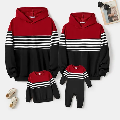 Family Matching Casual Color-block Stripes Print Long Sleeve Hooded Sweatshirts