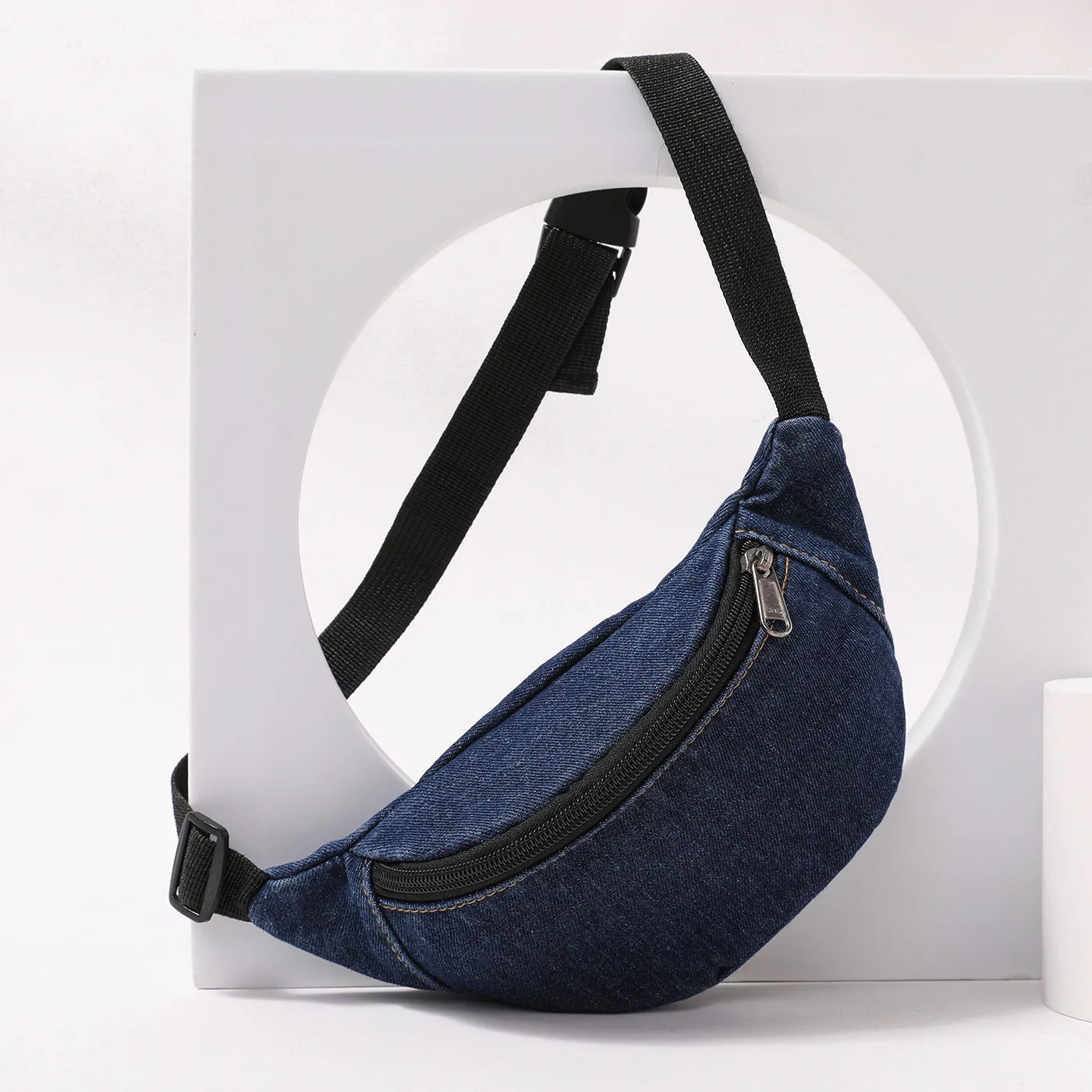 Children's simple washable Denim pull cord small chest bag wallet Blue