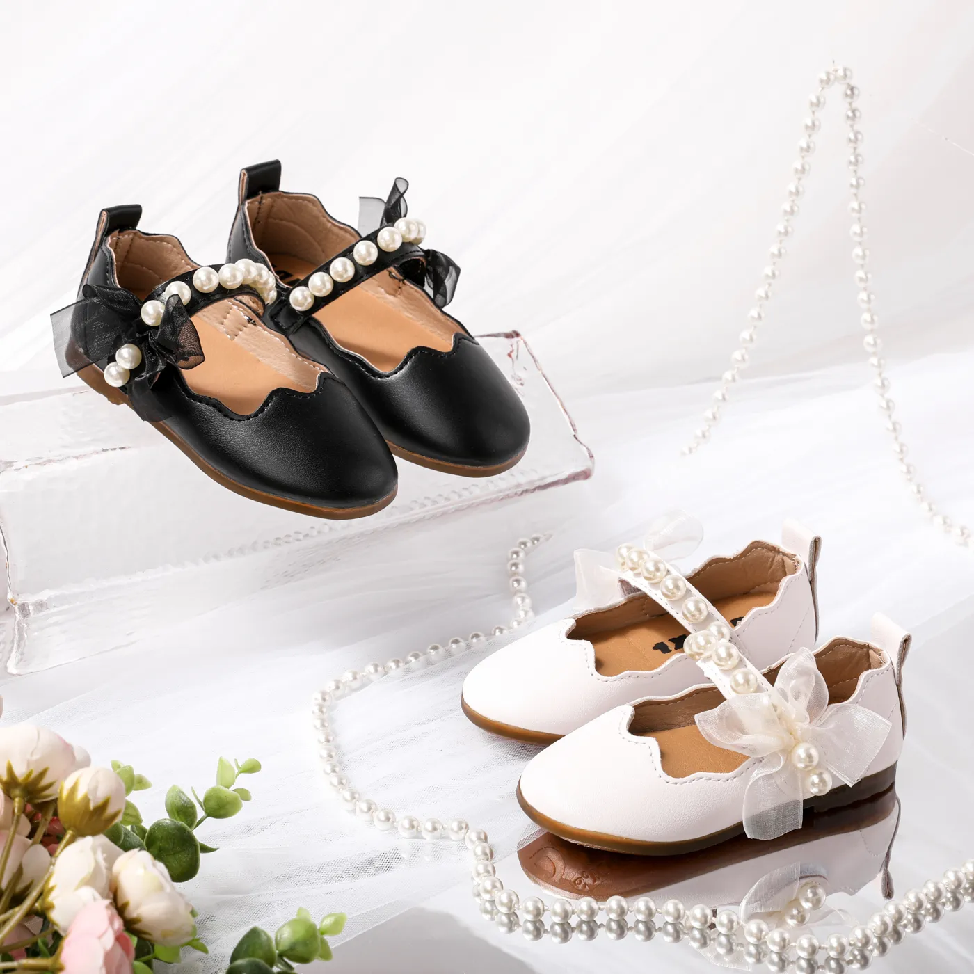Toddler/Kid Bow Decor Velcro Non-slip Wear-resistant Pearl Soft Sole Shoes  image 2
