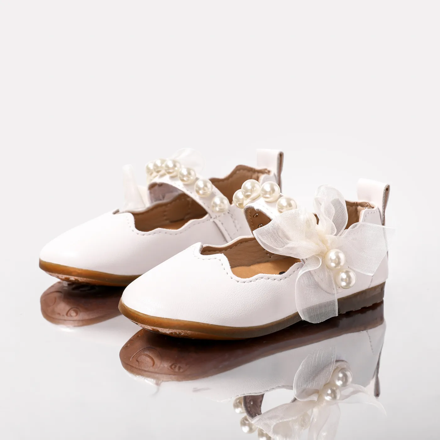 Toddler/Kid Bow Decor Velcro Non-slip Wear-resistant Pearl Soft Sole Shoes  big image 1