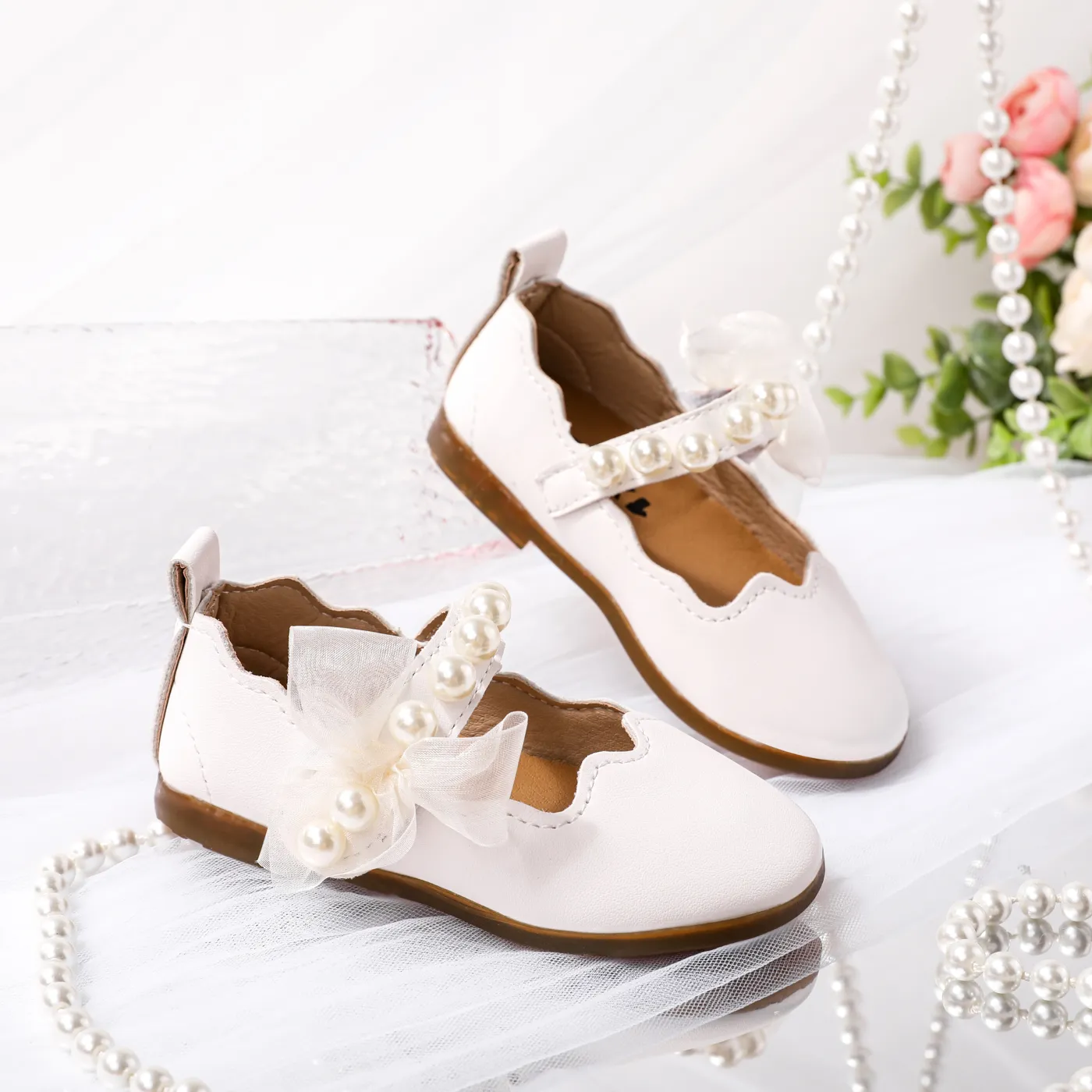 Toddler/Kid Bow Decor Velcro Non-slip Wear-resistant Pearl Soft Sole Shoes  image 3