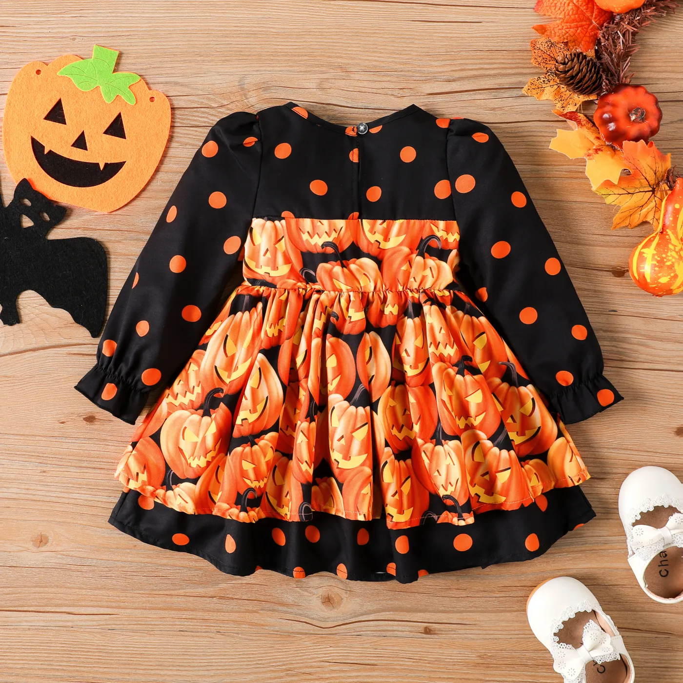 Dia das Bruxas Bebé Costuras de tecido Infantil Manga comprida Vestidos Laranja image 2