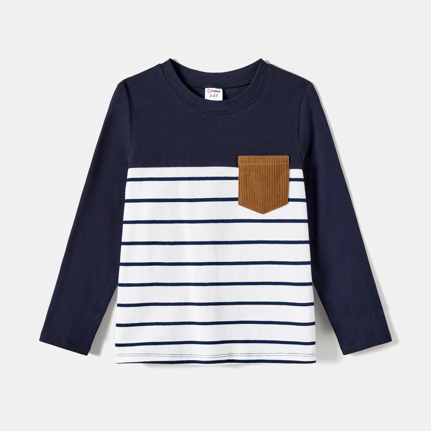 Family Matching Cotton Ribbed Long-sleeve Colorblock Dresses and Striped Tops Sets  image 6