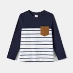 Family Matching Cotton Ribbed Long-sleeve Colorblock Dresses and Striped Tops Sets  image 6