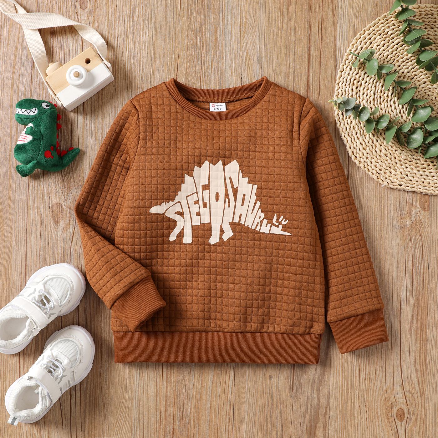 Kid Boy Childlike Dinosaur Letter Pattern Sweatshirt