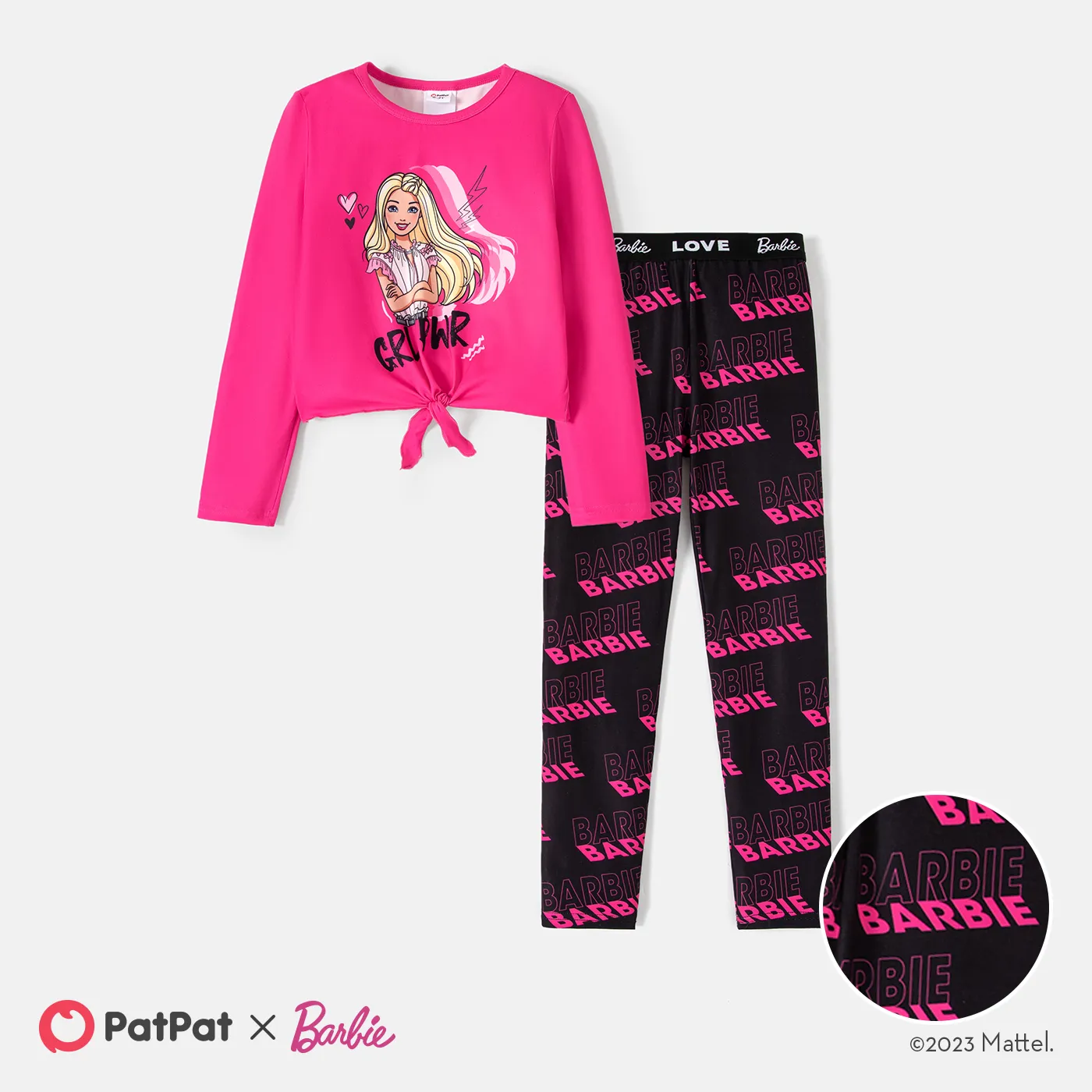 Barbie Kid Girl 2pcs Knot Hem Long-sleeve Top and Letter Print Leggings Pants Set   image 3