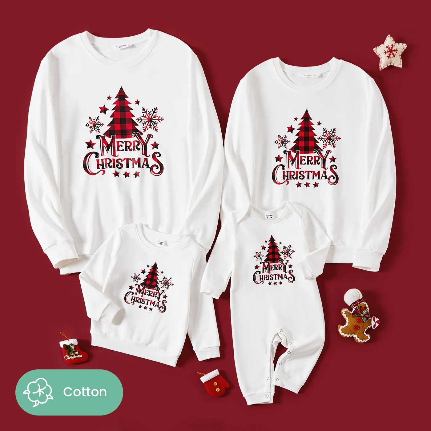 Family Matching Plaid Tree and Letter Print Long Sleeve Top White image 2