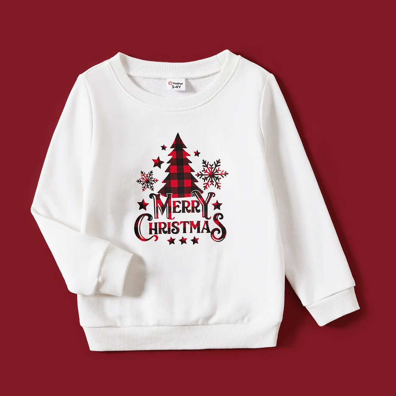 Family Matching Plaid Tree and Letter Print Long Sleeve Top White big image 1