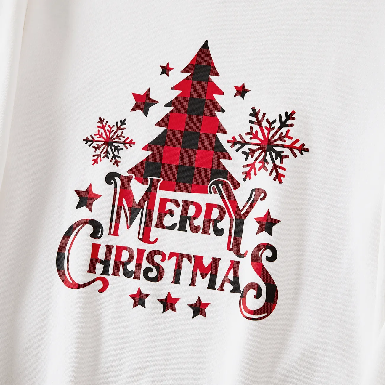 Family Matching Plaid Tree and Letter Print Long Sleeve Top White big image 1