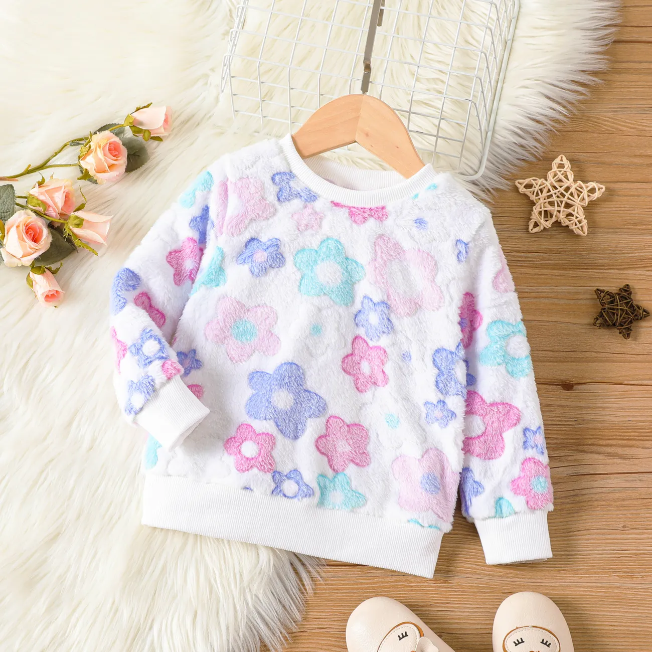 Toddler Girl Floral Sweatshirt/Top White big image 1