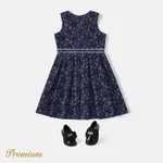 Girl's Medium Thickness Regular Fit  Elegant Floral Dress with Zipper Dark Blue image 6