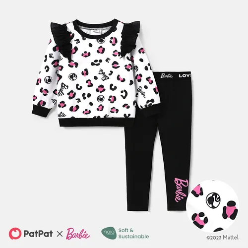 Barbie Toddler Girl 2pcs Naia™ Leopard Pattern Ruffled Long-sleeve Pullover and Letter Print Leggings Set