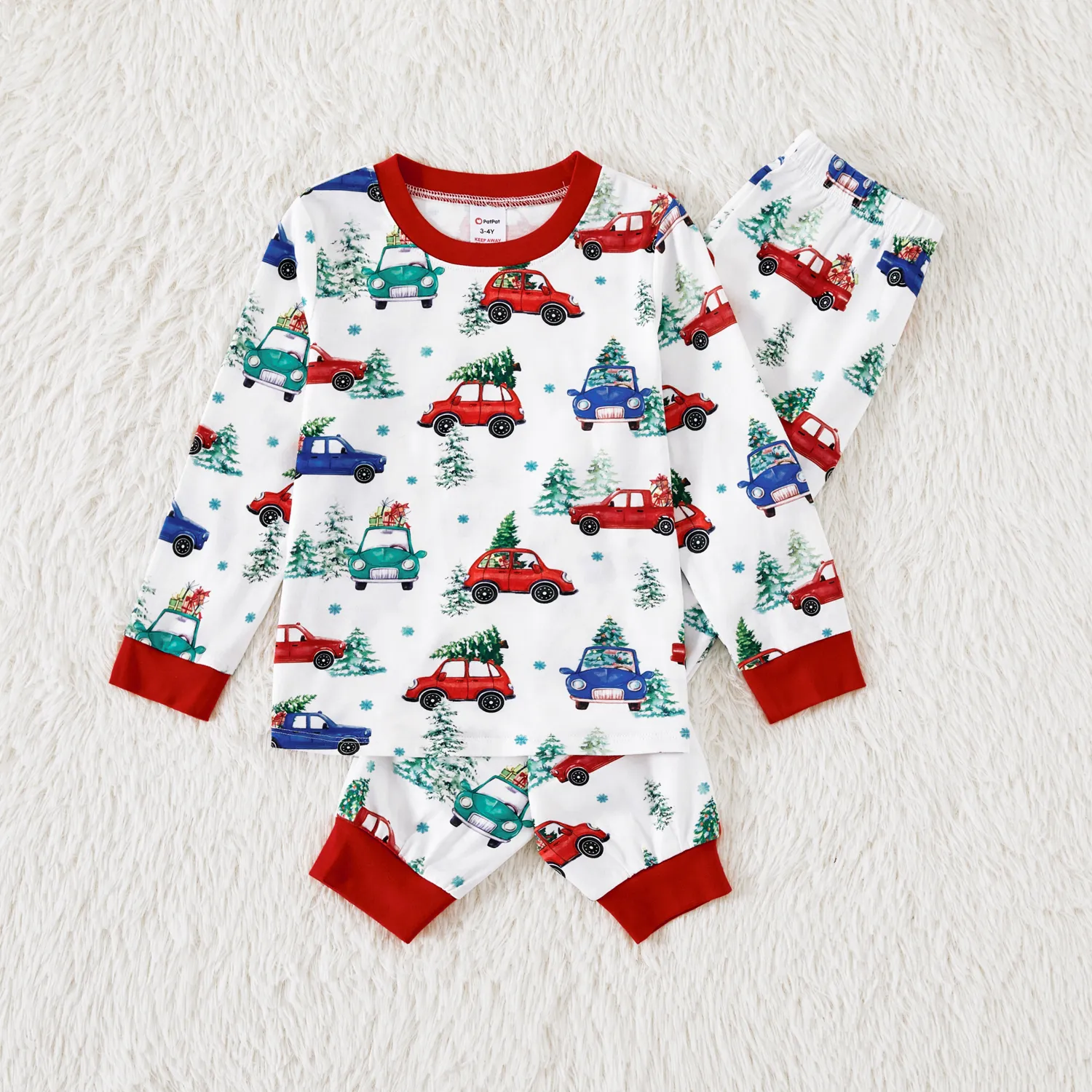 

Christmas Allover red and Blue Car Print Family Matching Long-sleeve Pajamas Sets (Flame Resistant)