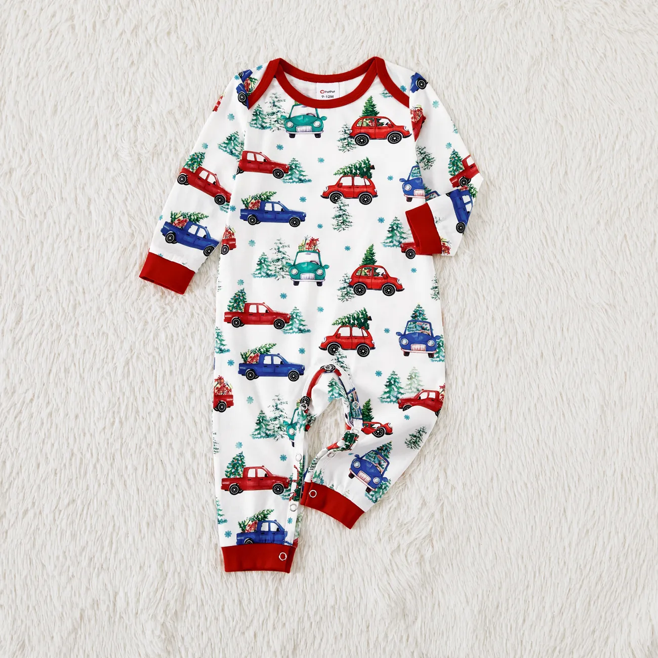 Christmas Allover red and Blue Car Print Family Matching Long-sleeve Pajamas Sets (Flame Resistant)  big image 1