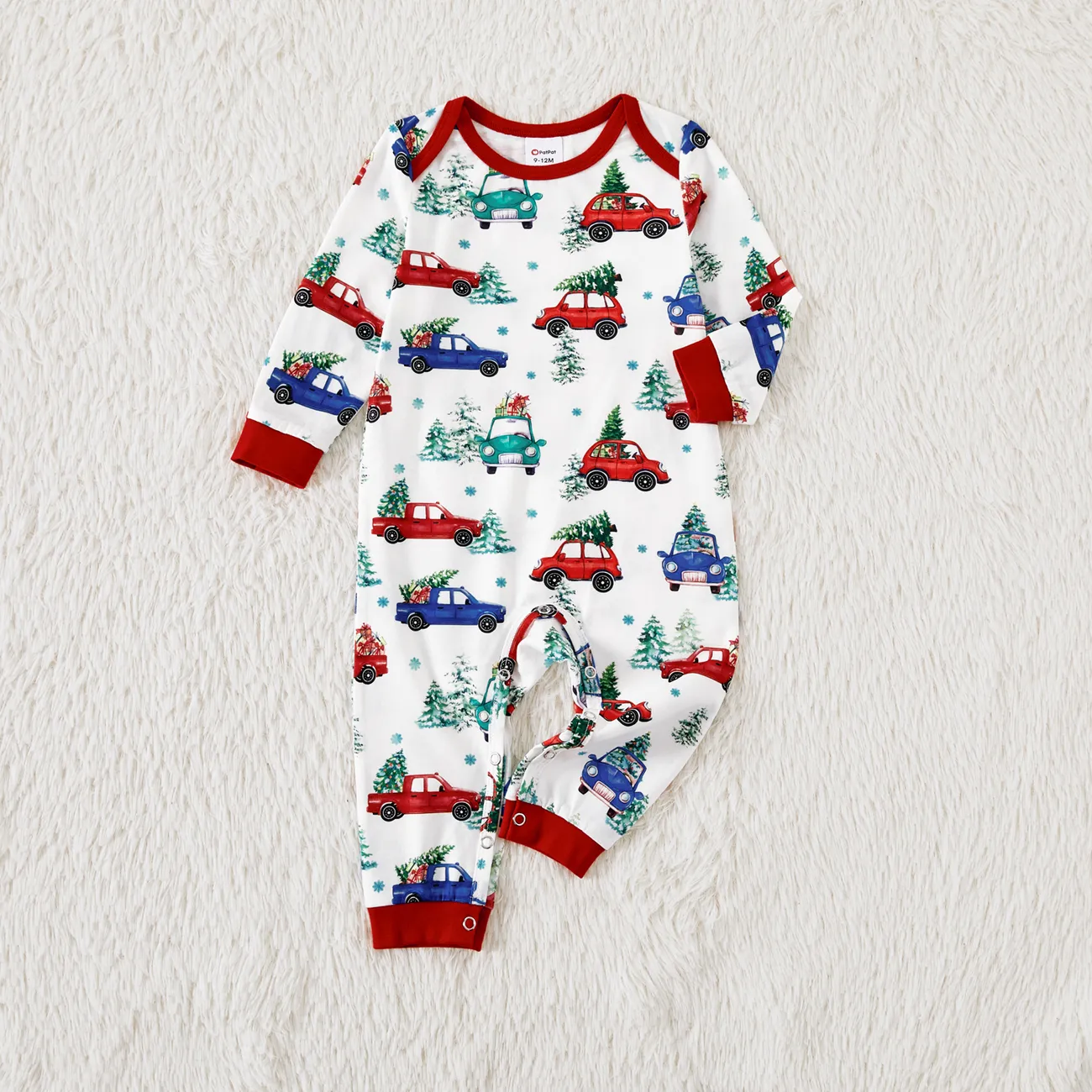Christmas Allover red and Blue Car Print Family Matching Long-sleeve Pajamas Sets (Flame Resistant) big image 1